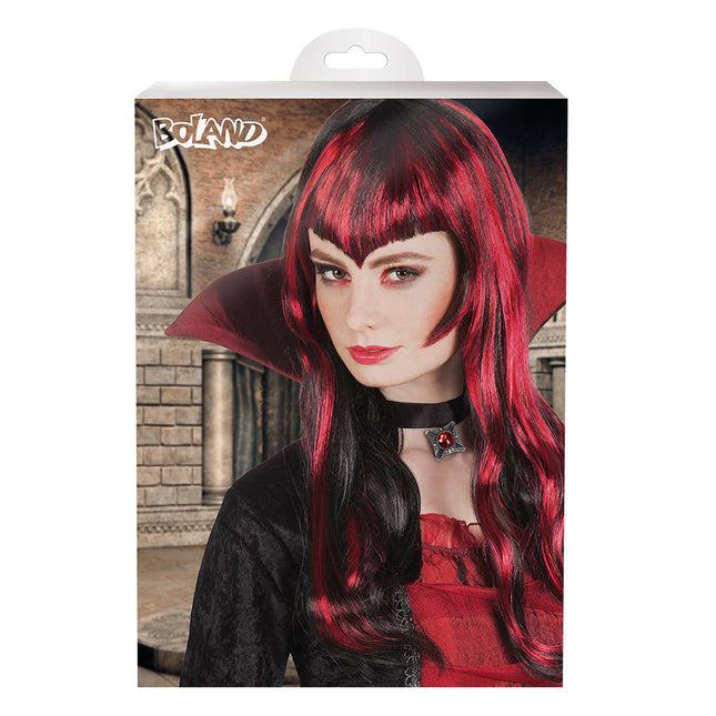 Parrucca di Halloween capelli lunghi rosso nero