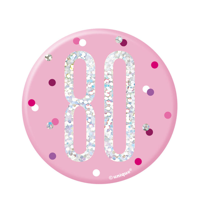 Bottone 80 anni rosa 7 cm