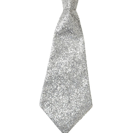 Cravatta argento glitterata con elastico