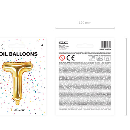 Palloncino in foil Lettera T Oro Vuoto 35cm
