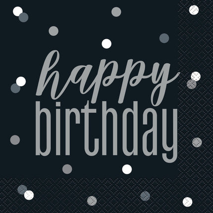 Tovaglioli di compleanno Buon Compleanno Nero 33cm 16pz