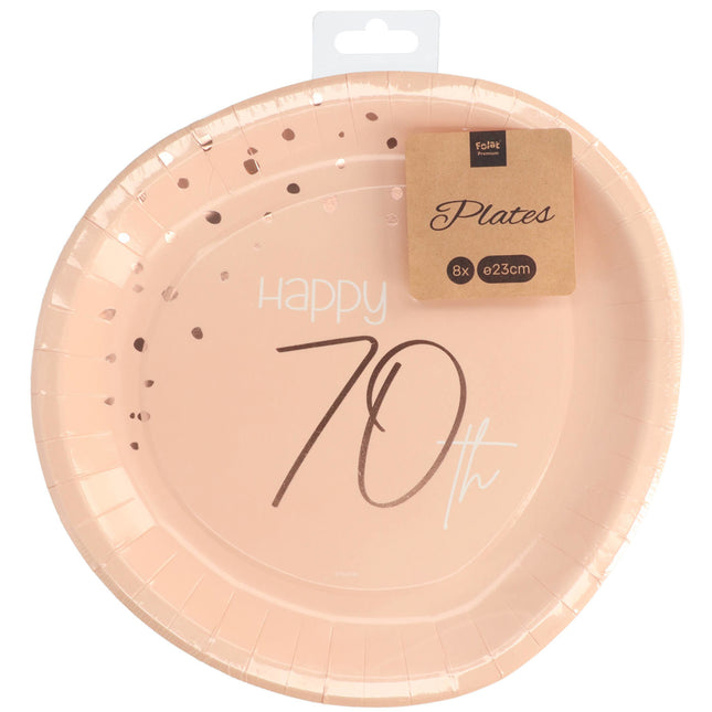 Piatti 70 Anni Oro Rosa 23cm 8pz