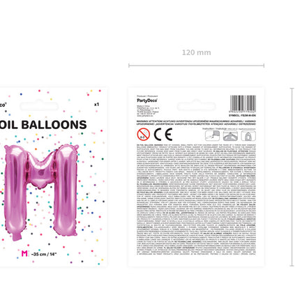 Palloncino in foil Lettera M Rosa Vuoto 35cm