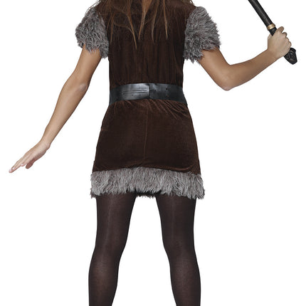 Costume da vichingo marrone grigio da donna