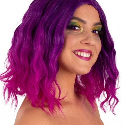 Parrucca Alicia mezza lunga con onde viola e rosa
