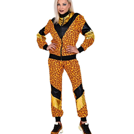 Tuta da ginnastica Neon 80S con stampa leopardata difettosa