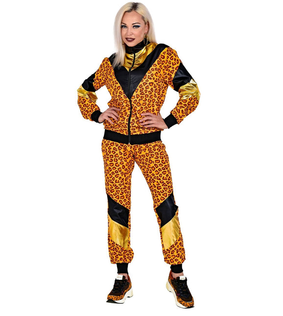 Tuta da ginnastica Neon 80S con stampa leopardata difettosa