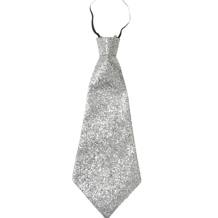 Cravatta argento glitterata con elastico