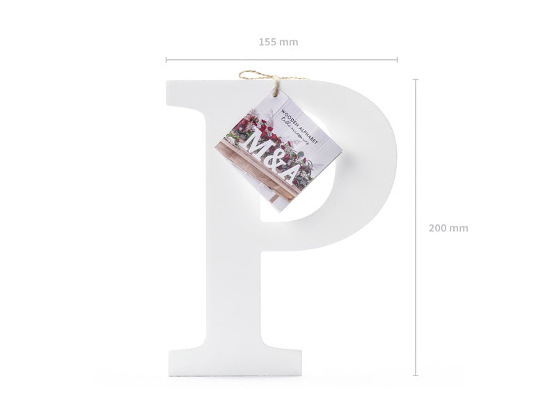 Lettera P bianca in legno 20 cm