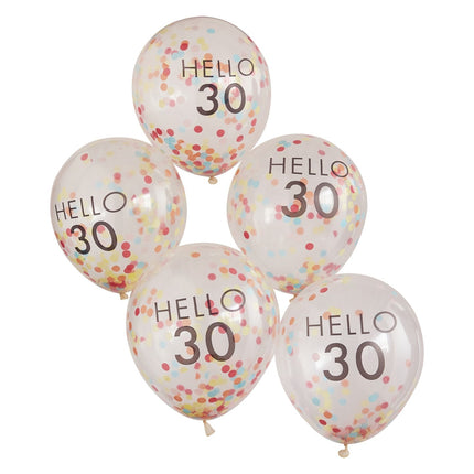Palloncini trasparenti con coriandoli 30 anni 30cm 5pz