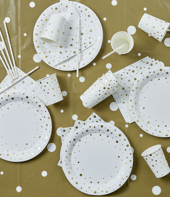 Cannucce di carta oro a pois bianchi 20cm 8pz