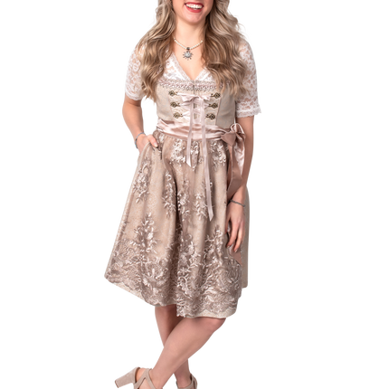 Rosa Bianco Crema Abito Dirndl Oktoberfest Donna Jaquard