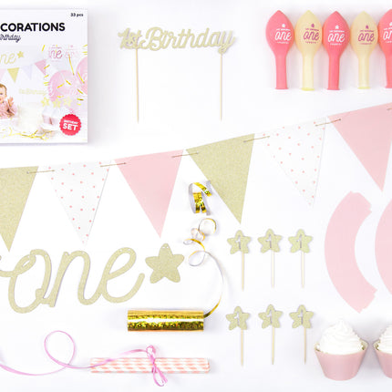 Decorazioni 1 anno Set Oro 33 pezzi