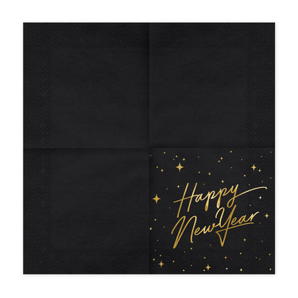 Tovaglioli Happy New Year Nero 33cm 20pz