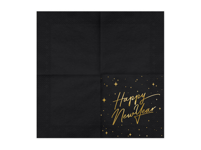 Tovaglioli Happy New Year Nero 33cm 20pz