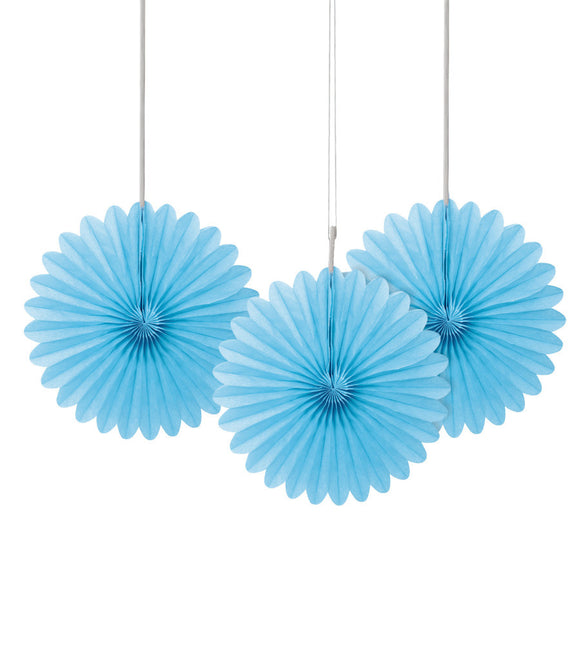 Ventagli di carta azzurro 15 cm 3 pezzi