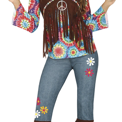 Costume Hippie 60S colorato da donna con gilet marrone