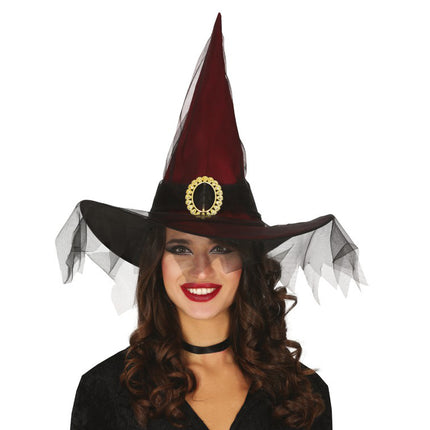 Cappello da strega di Halloween Velo Rosso