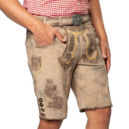 Lederhose in pelle corta grigia e cintura