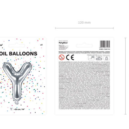 Palloncino in foil Lettera Y Argento Vuoto 35cm