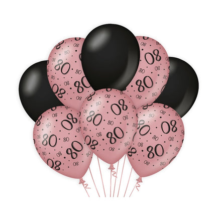 Palloncini 80 anni rosa neri 30cm 8pz