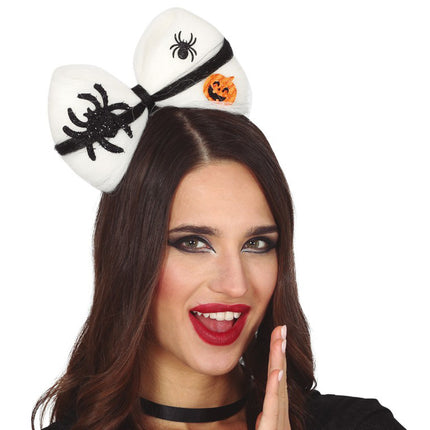 Cerchietto per capelli di Halloween con fiocco bianco