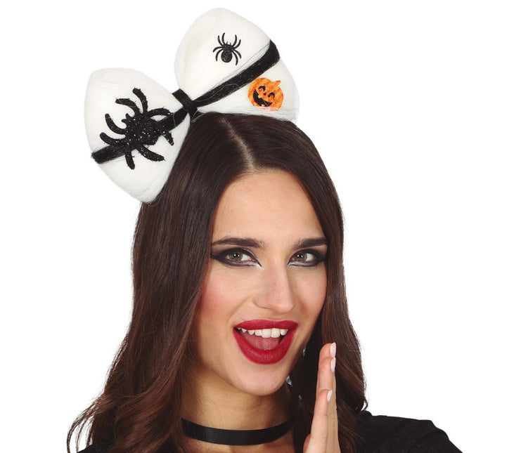 Cerchietto per capelli di Halloween con fiocco bianco