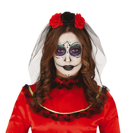 Velo di Halloween e fiori rosso