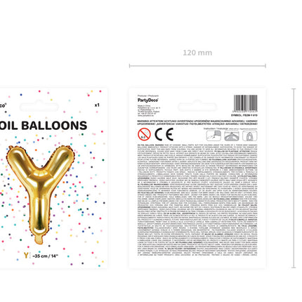 Palloncino in foil Lettera Y Oro Vuoto 35cm