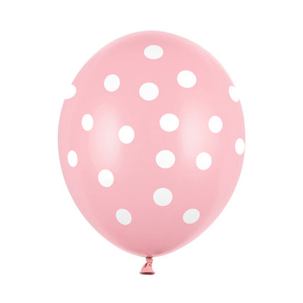 Palloncini rosa chiaro a pois bianchi 30 cm 6 pezzi