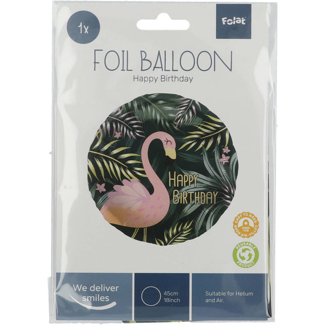 Palloncino ad elio Happy Birthday Flamingo vuoto 45 cm