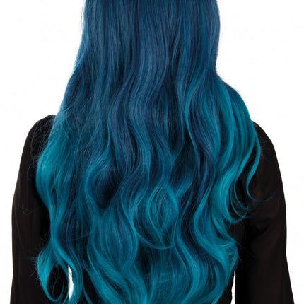 Parrucca Selena capelli lunghi con riccioli nero blu petrolio