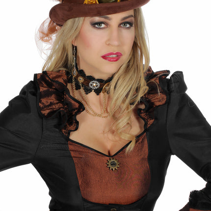 Cappello marrone Steampunk con occhiali