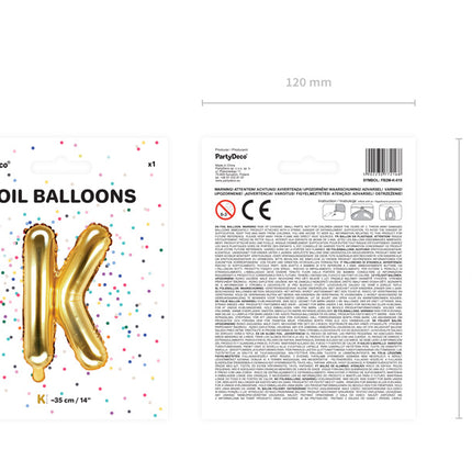 Palloncino in foil Lettera K Oro Vuoto 35cm