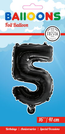Palloncino in foil Figura 5 Nero 41cm con cannuccia