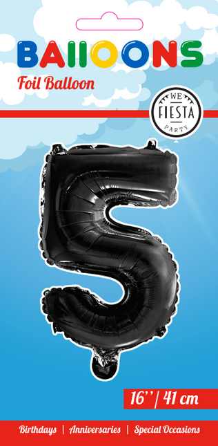 Palloncino in foil Figura 5 Nero 41cm con cannuccia
