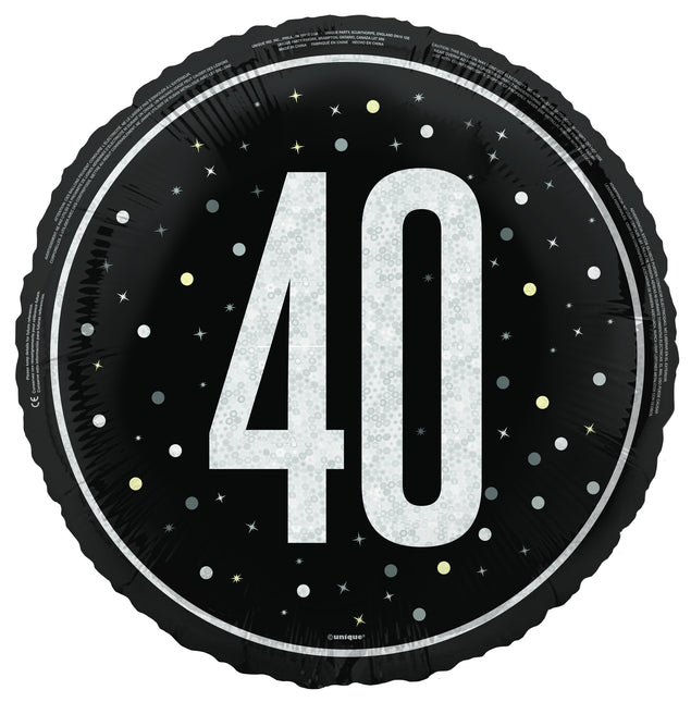 Palloncino ad elio 40 anni nero bianco vuoto 45 cm