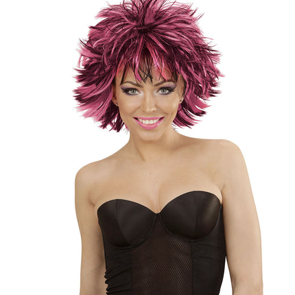 Parrucca da rocker rosa nero