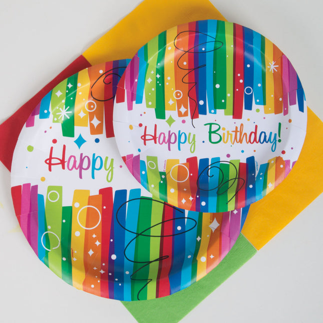 Piatti di compleanno Buon Compleanno Arcobaleno 23cm 8pz