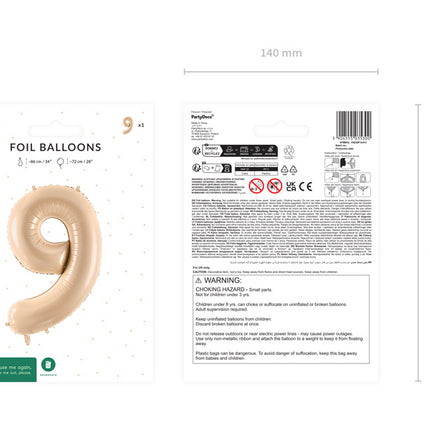 Palloncino figura 9 anni Beige Vuoto 72cm