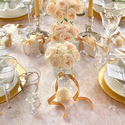 Tessuto Organza Bianco Foglie Dorate 48cm 9m