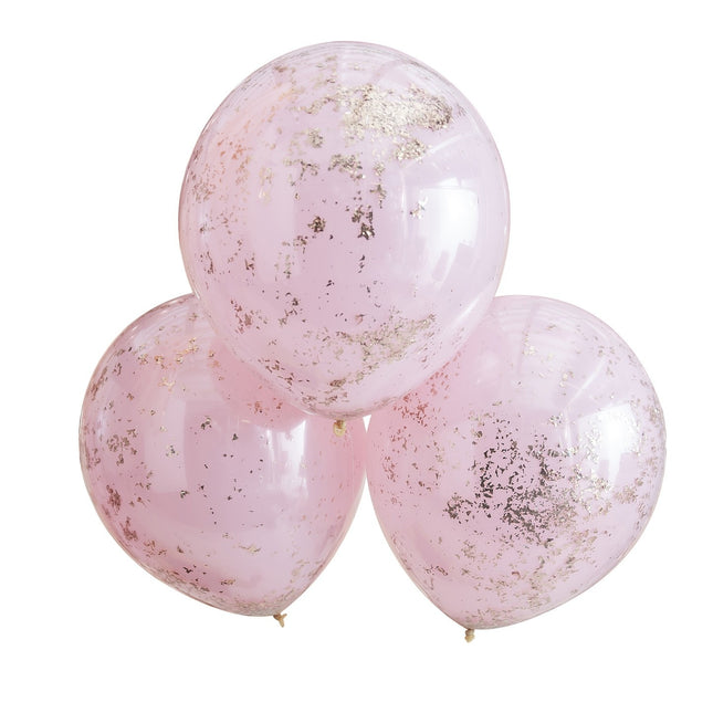 Palloncini rosa con coriandoli a doppio strato 45 cm 3 pezzi
