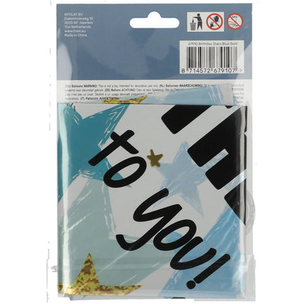 Palloncino ad elio Happy Birthday Stars Blu Oro Vuoto 45cm