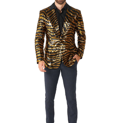Blazer da uomo in paillet con tigre nera e oro <tc>OppoSuits</tc>