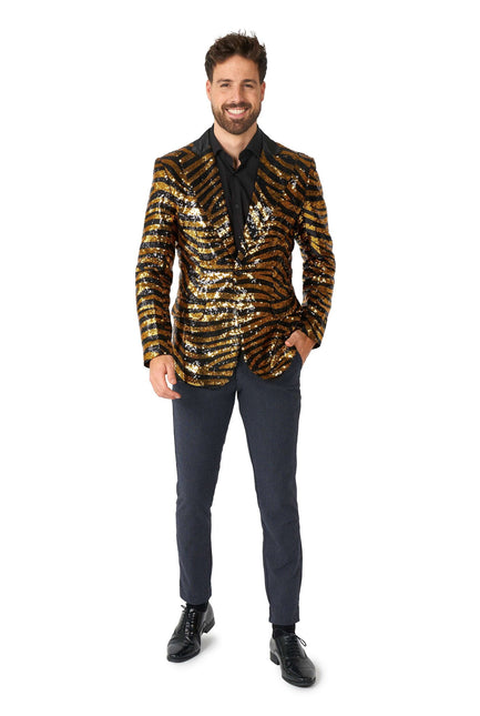 Blazer da uomo in paillet con tigre nera e oro <tc>OppoSuits</tc>