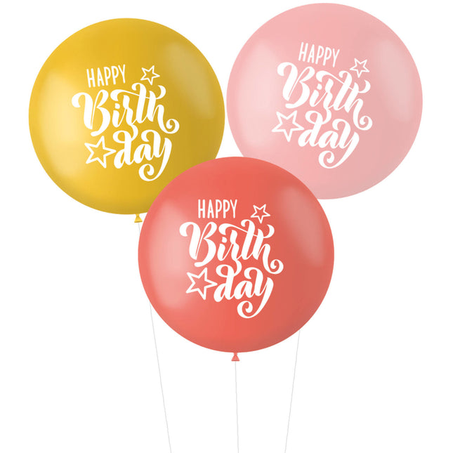 Palloncini Buon Compleanno Rosa Rosso 80cm 3 pezzi