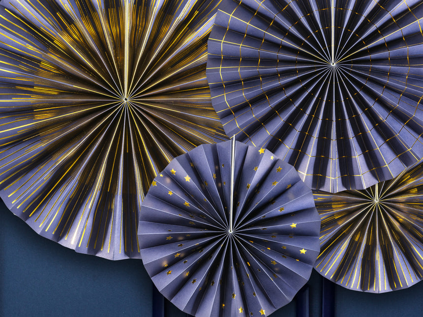 Ventagli di carta blu Set 23-40cm 4 pezzi