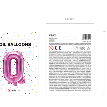 Palloncino in foil Lettera Q Rosa Vuoto 35cm
