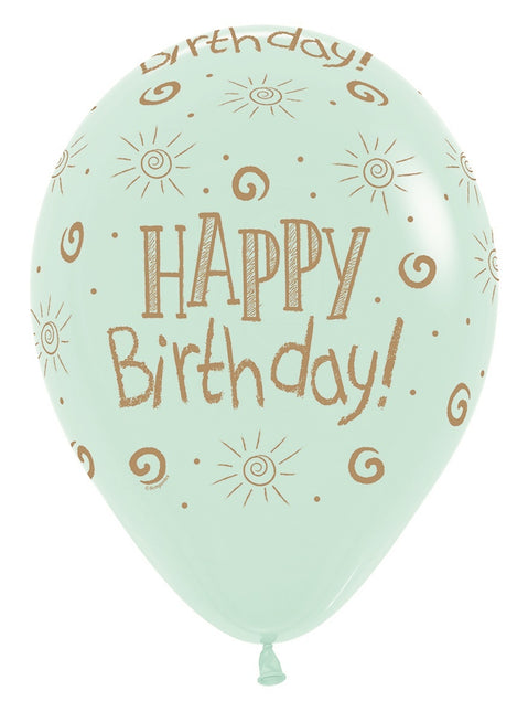Palloncini Happy Birthday Sun Pastel Matte Mix 30cm 25pz
