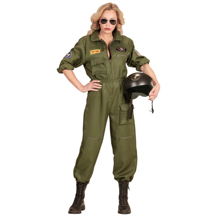 Costume da pilota da donna verde scuro per caccia a reazione
